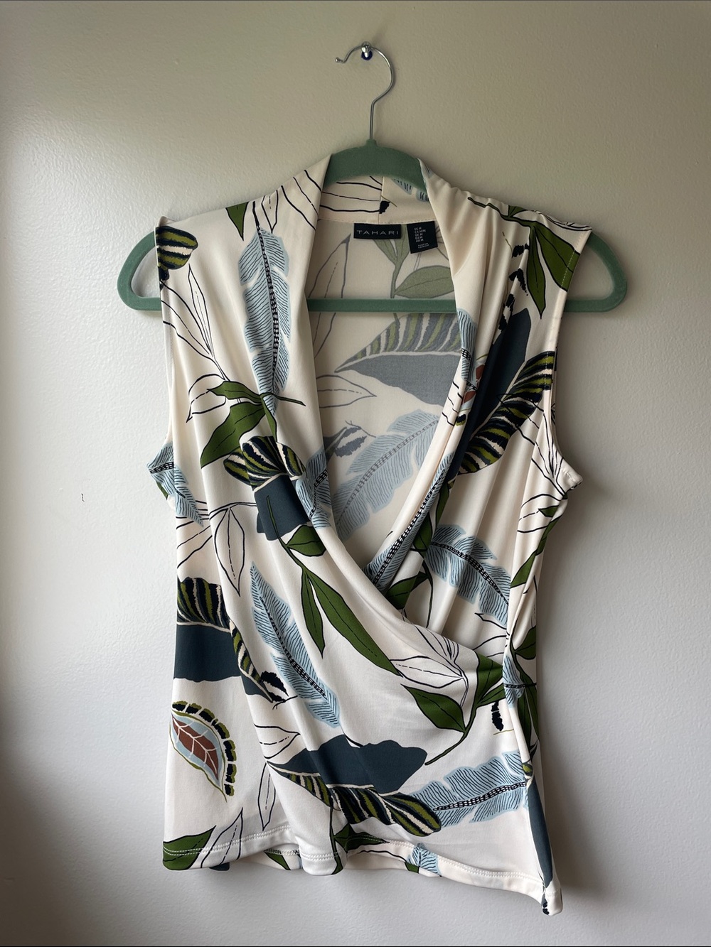 Tahari Cream Sleeveless Wrap Top Size M